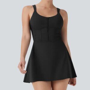 NWT Halara Softlyzero QuickDry Zip Corset Backless 2‑in‑1 Mini Active Dress